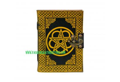 New Color Blocking Hard Cover Customized Handmade Celtic Pentagram Leather Journal Diary Notebook Note Book